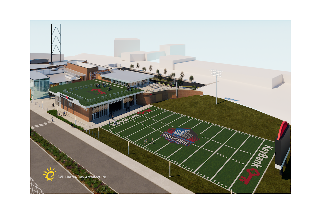 Aerial rendering view of the field at the KeyBank center.